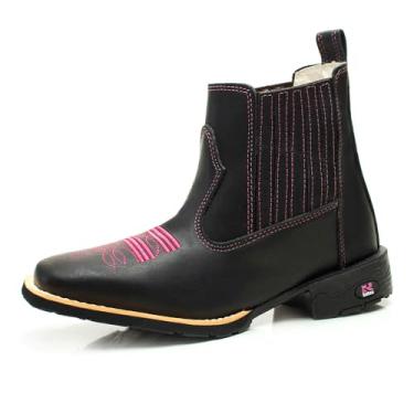 Imagem de Bota Botina Feminina Country Em Couro Botina Com Bordado Bico Quadrado RR Botas