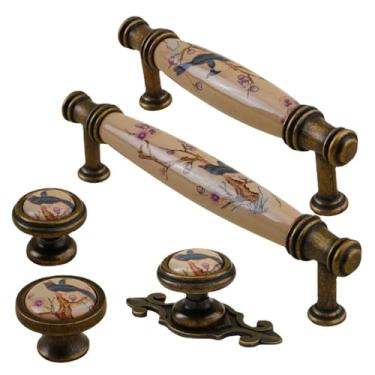 Imagem de Armário de gaveta antigo alças liga de zinco cerâmica flor cômoda ferragens armário de cozinha botões móveis, 265 128mm