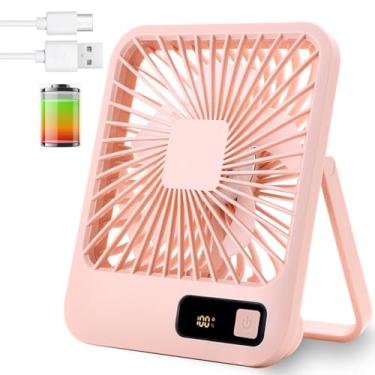 Imagem de EITVLAGE Ventilador de mesa pequeno, ventilador portátil recarregável por USB, mini ventilador pessoal dobrável inclinado com bateria de 2000 mAh e visor LCD, vento forte, ultra silencioso, 5 modos de
