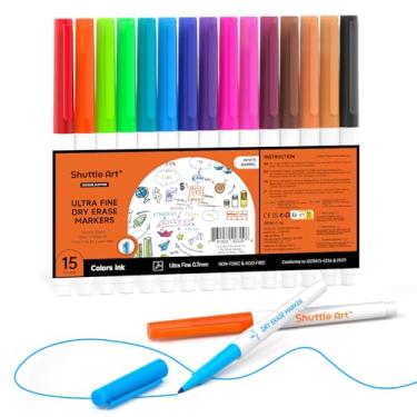 Imagem de Marcadores apagáveis a seco, marcadores de quadro branco Shuttle Art, 15 cores, ponta ultrafina apagável a seco para crianças, perfeitos para escrever em quadros brancos, quadros apagáveis a seco, espelhos, calendário, materiais escolares de escritório