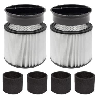 Imagem de (2) Filtro de substituição de cartucho HEPA 90304 com tampas + (4) 90585 mangas de espuma, compatível com Shop-Vac 90304, 90350, 90333, Shop Vac 903-04-00, 9030400, 90585, aspirador de pó molhado/seco