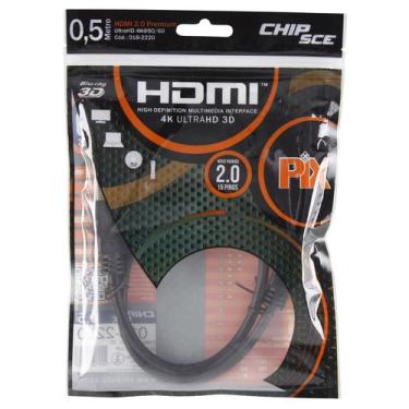Imagem de Cabo Hdmi 50cm 2.0 19 Pinos Ethernet 0,5 Metro 4kultra Hd 3d - Pix Chi