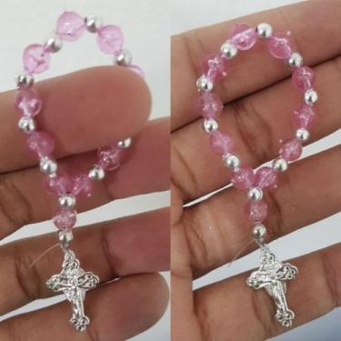 Imagem de Mini terço pérolas- 50 unidades - brazil cups, ROSA C/ PRATA