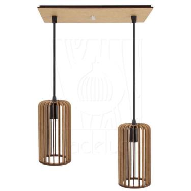 Imagem de Luminária Pendente Duplo Madeira Paladio CQ Rústico Sala - Madelumi