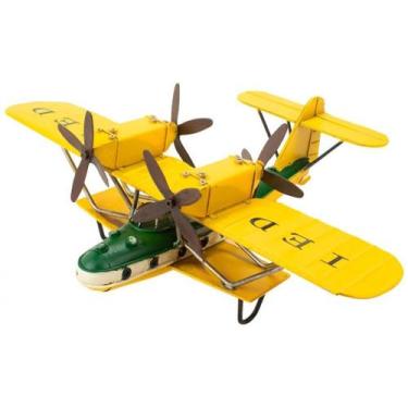 Imagem de Enfeite Retrô Miniatura Avião Antigo Amarelo - 35cm - Tascoinport