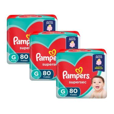 Imagem de Kit 3 Fraldas Pampers Supersec G com 80 fraldas