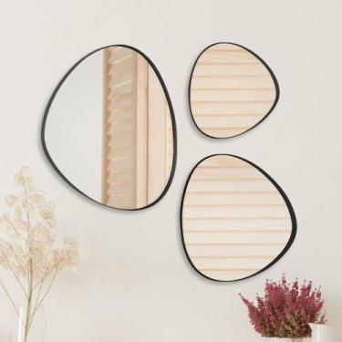 Imagem de Trio Espelho Orgânico Decorativo Com Moldura Couro Várias Cores - Arth