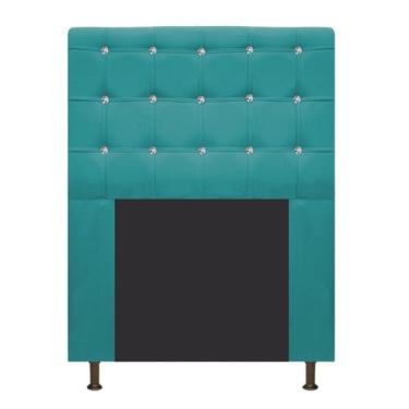 Imagem de Cabeceira Estofada Dama com Strass 90 cm para Cama Box Solteiro Suede Azul Turquesa para Quarto - AM Decor