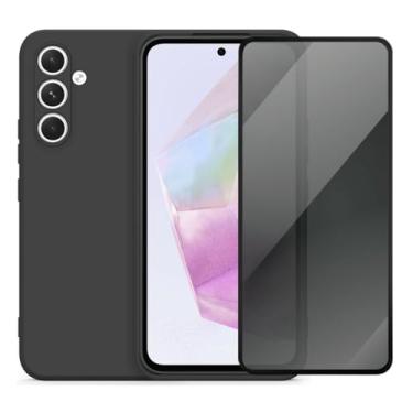 Imagem de Capa Aveludada e Película de Privacidade 3D para Samsung Galaxy A35, Capinha Preta Premium e Película Anti-Espião