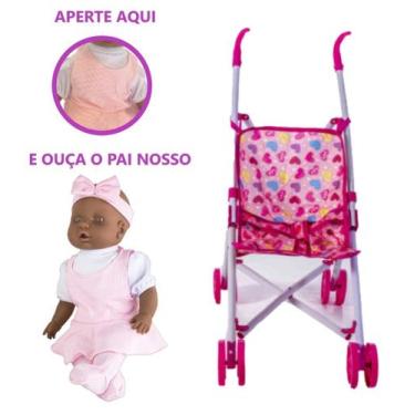 Imagem de Kit Boneca Judy Negra Minha Primeira Oração + Carrinho Rosa - Milk Bri