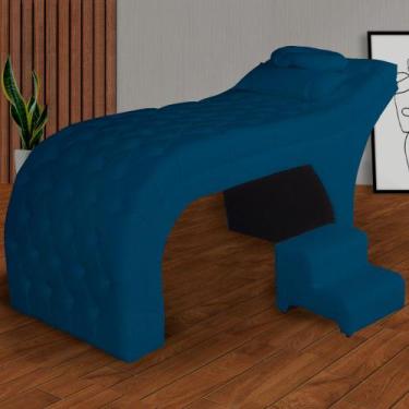 Imagem de Kit Maca e Escada Para Massagem e Estética Suede Azul Marinho - LM DEC
