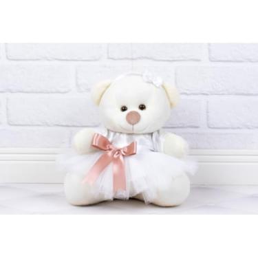 Imagem de PELUCIA URSO TEDDE 15 CM - DAMINHA CETIM BRANCO (PELUCIA PALHA - DETALHE - ROSE)
