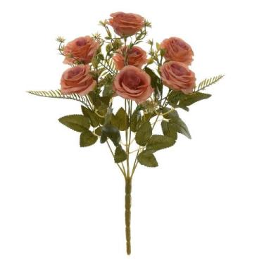 Imagem de BUQUE DE FLORES ROSA X7 PESSEGO 39cm - Flor Arte
