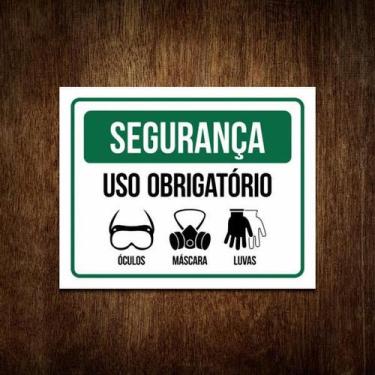 Imagem de Placa Uso Obrigatório Epi Óculos Máscara Segurança - Sinalizo