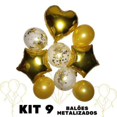 Imagem de Balão Bexiga Metalizado E Látex Rose Gold Kit Buque 9 Peças - kit 9 ba
