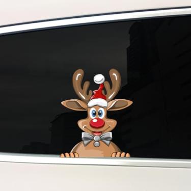 Imagem de Boneco de neve de Natal espiando adesivos de Natal elfos rena janela de carro decalque à prova d'água vinil adesivo de natal decalque decoração de parede para laptop (rena de Natal)