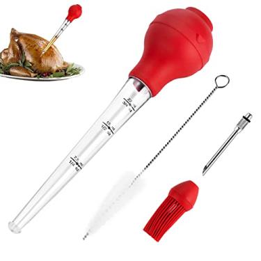 Imagem de JY COOKMENT Baster de peru com escova de regar para churrasco, seringa de baster para assar em casa e assar, inclui lâmpada removível de silicone de grau alimentício, agulha injetora de carne e escova de limpeza