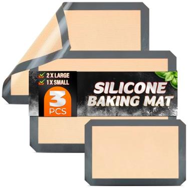 Imagem de Conjunto de 3 peças de tapete de silicone para assadeira de silicone para forno, folhas de silicone reutilizáveis para forno, forro de silicone para assadeira, forro de silicone para assadeira, cinza