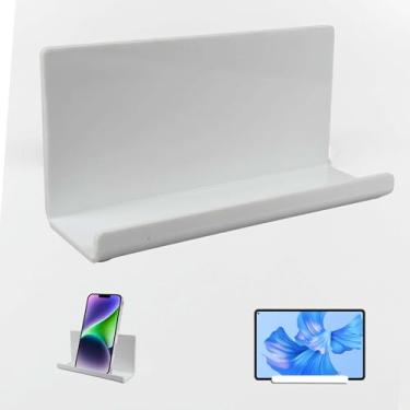 Imagem de Pansyling Suporte de telefone adesivo montado na parede prateleiras flutuantes de acrílico, suporte de parede para eReader, suporte de smartphone para quarto, sala de estar, dormitório, prateleira de