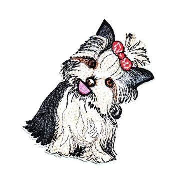 Imagem de Filhote de cachorro fofo Shih Tzu raça de cachorro ferro no remendo adesivo de desenho animado artesanato bordado aplique de transferência de calor DIY roupas camiseta polo mochilas boné fantasia (11)