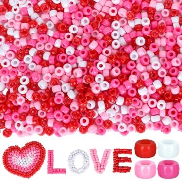 Imagem de Whaline 2000 peças de contas de pônei do dia dos namorados, 4 contas de plástico para artesanato de cores mistas, vermelho, rosa, branco, contas espaçadoras para artesanato faça você mesmo, colar,