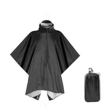 Imagem de Feelorna Poncho de chuva com capuz para adultos, capa de chuva leve, impermeável, reutilizável, para homens e mulheres, Preto, Tamanho Único