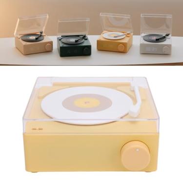 Imagem de Despertador Com Alto-falante Portátil, Alto-falante Com Toca-discos Giratório Estável, Alto-falante Inteligente Vintage para Decoração Mesa Quarto Casa (Amarelo Cremoso)
