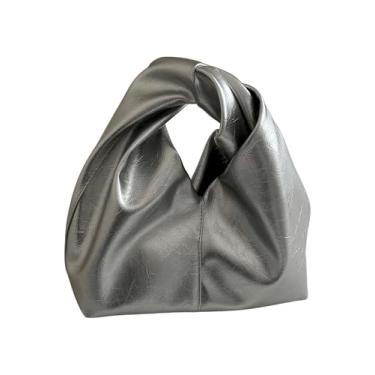 Imagem de GORGLITTER Bolsas de mão femininas metálicas com alça superior franzida em couro PU, Prata, One Size