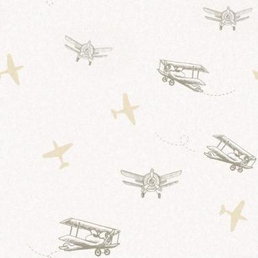 Imagem de Papel de Parede Fofura Baby Avião Bege e Cinza FF4037 - Importado