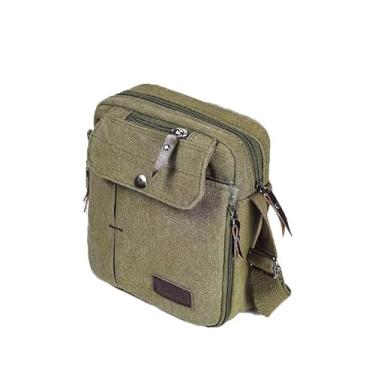 Imagem de Bolsa mensageiro masculina de lona, bolsa casual de ombro/peito, bolsa de transporte de viagem, bolsa tiracolo com vários bolsos, bolsa pequena vintage leve, cáqui