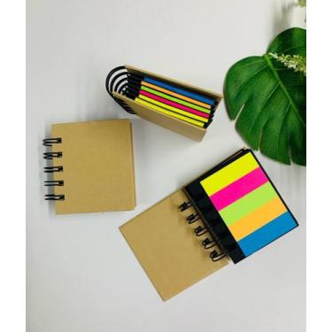 Imagem de Bloquinho Com Post Its Coloridos Capa Em Papel Kraft E Espiral Preto T