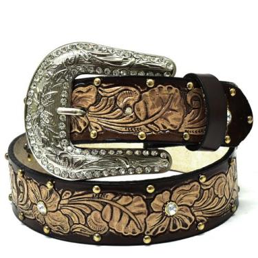 Imagem de Cinto Country Em Couro Feminino Com Cravo/strass Floral - Atrevidu's C