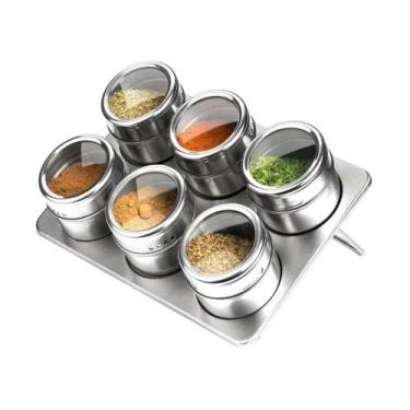 Imagem de Potes Magnéticos para Tempero com 6 pçs e Base para Cozinha - CARMISIN