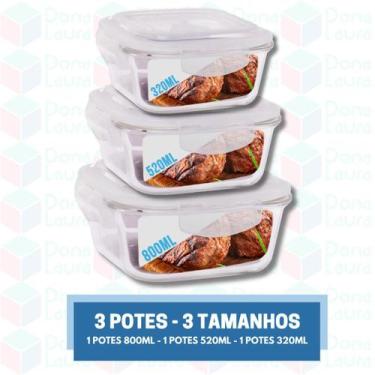 Imagem de Jogo 6 Pote Vidro Hermético Marmita Kit Quadrado 3 Tamanhos - QUALITY 