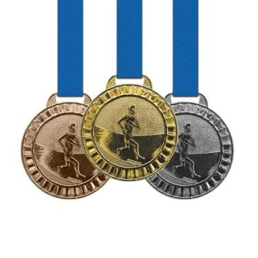 Imagem de 10 Medalhas Corrida Metal 44mm Ouro Prata Bronze - Gedeval
