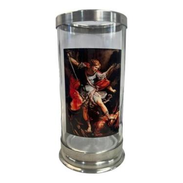 Imagem de Suporte Vela 7 Dias São Miguel Arcanjo 18Cm Vidro E Alumínio - Meta At