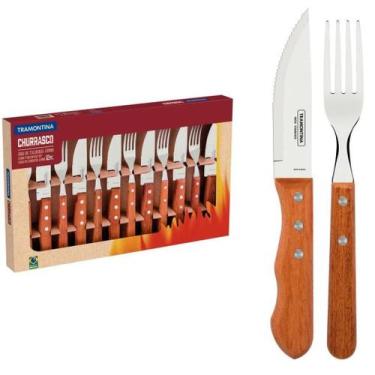 Imagem de Jogo Para Churrasco Tramontina Talheres Faqueiro Aço Inox Madeira Natu