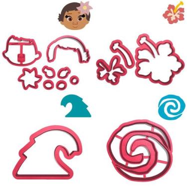 Imagem de Kit 4 Cortadores Moana Logo Flor Onda - DOCE IMPRESSO, 4,5cm