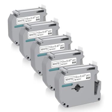 Imagem de 5 x fitas de substituição para Brother P Touch M Tape M-K231 M-K231s MK231 MK-231 MK-231 M231 12 mm 0,47 branco, compatível com Brother P Touch PT-M95, PT-90, PT-70, PT-65, PT-85 refil de