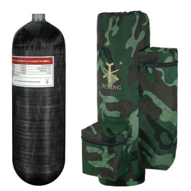 Imagem de TUXING Tanque de ar HPA de Paintball de fibra de carbono 4500psi 6,8L/414ci com sistema de ar PCP válvula de calibre duplo e bolsa de transporte (tanque pcp de 6,8 L + bolsa de transporte)