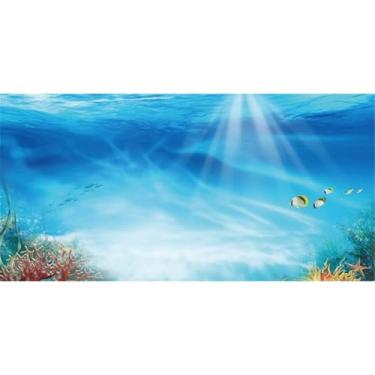 Imagem de AWERT Fundo de aquário com tema submarino colorido coral peixe tropical luz do sol mundo subaquático fundo de tanque de peixes 91 x 45 cm fundo de poliéster durável