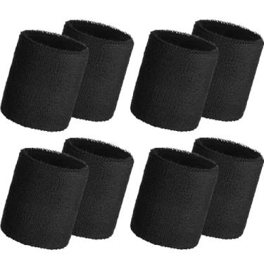 Imagem de Willbond 4 pares de pulseiras esportivas de pulso faixas de suor de algodão grosso para homens e mulheres pulseiras de tênis absorventes e respiráveis para basquete malhar ginástica (preto)