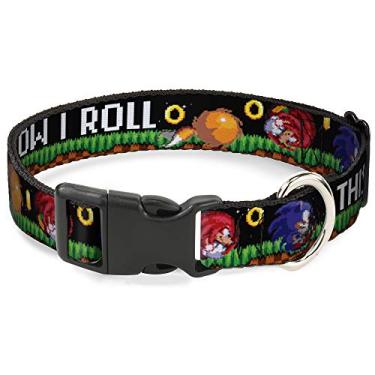 Imagem de Coleira de cachorro com clipe de plástico Sonic Knuckles Tails Rolling This is How I Roll preto e branco 45 a 81 cm de largura 3,8 cm