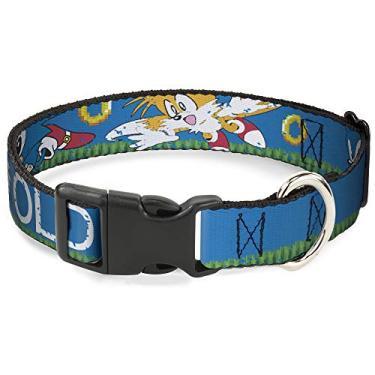 Imagem de Coleira de cachorro clipe de plástico Sonic Tails poses Old School desgastado azul branco 45 a 76 cm 3,5 cm de largura