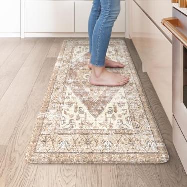 Imagem de KIMODE Tapete de cozinha acolchoado antifadiga 50,8 cm x 99,1 cm, estilo casa de fazenda, antiderrapante, para pia, lavanderia ou mesa, confortável e acolchoado, cáqui
