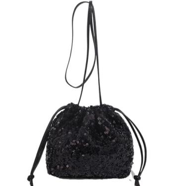 Imagem de Octwine Shinny Bolsa de paetê preta bolsa balde bolsa de ombro prata bolsa tiracolo bolsa tiracolo para festa de formatura bolsa transversal para mulheres, Preto