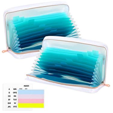 Imagem de 2 peças, 13 bolsos, cupom recibo, azul-petróleo, pasta sanfonada, tamanho júnior, 28 x 17,78 cm, pastas expansíveis, fecho de zíper, pequeno organizador de recibos para bolsa, carros, cheques,