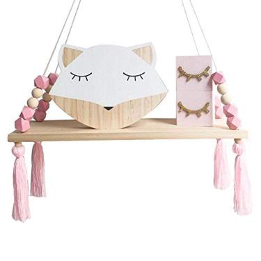 Imagem de Prateleira de Parede, Prateleira de Corda de Pinho Estilo Nórdico para Quarto, Sala de Estar, Banheiro, Pendurada Com Corda e Tábua de Madeira, Quarto de Princesa (Rosa)