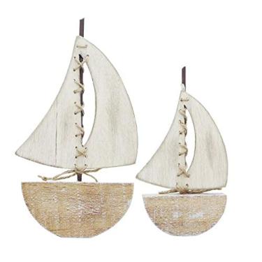 Imagem de YOUUGIOR Decoração de veleiro de madeira estilo boêmio mediterrâneo escultura decorativa estátua de decoração de casa bonito estilo praia modelo veleiro barco