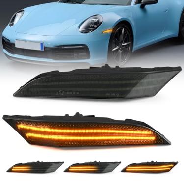 Imagem de litzland Luzes de LED laterais sequenciais âmbar compatíveis com Porsche 911 992 todos os modelos 2019-up-para-choque dianteiro LED pisca-pisca lâmpadas indicadoras de seta
